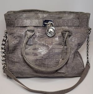 Gorgeous Michael Kors Large Hamilton Grey Snakeskin Purse Satchel